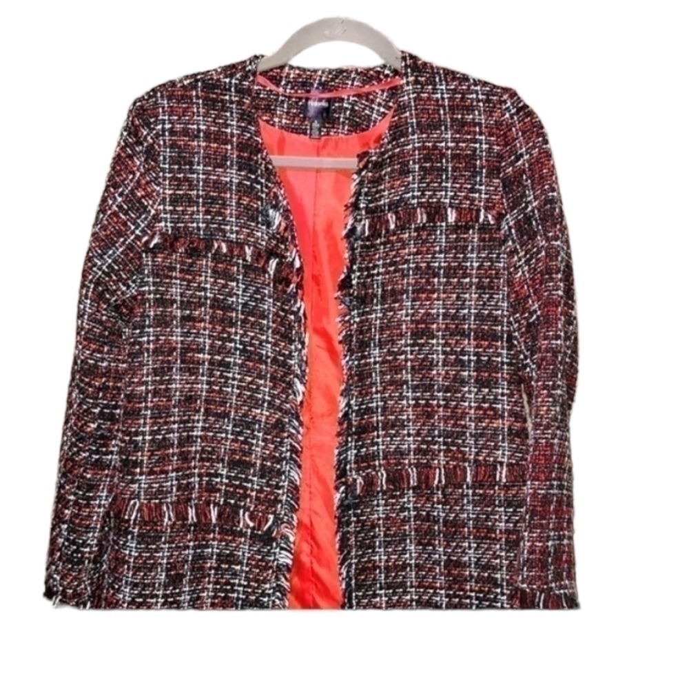 Rafaella size small tweed plaid open front jacket